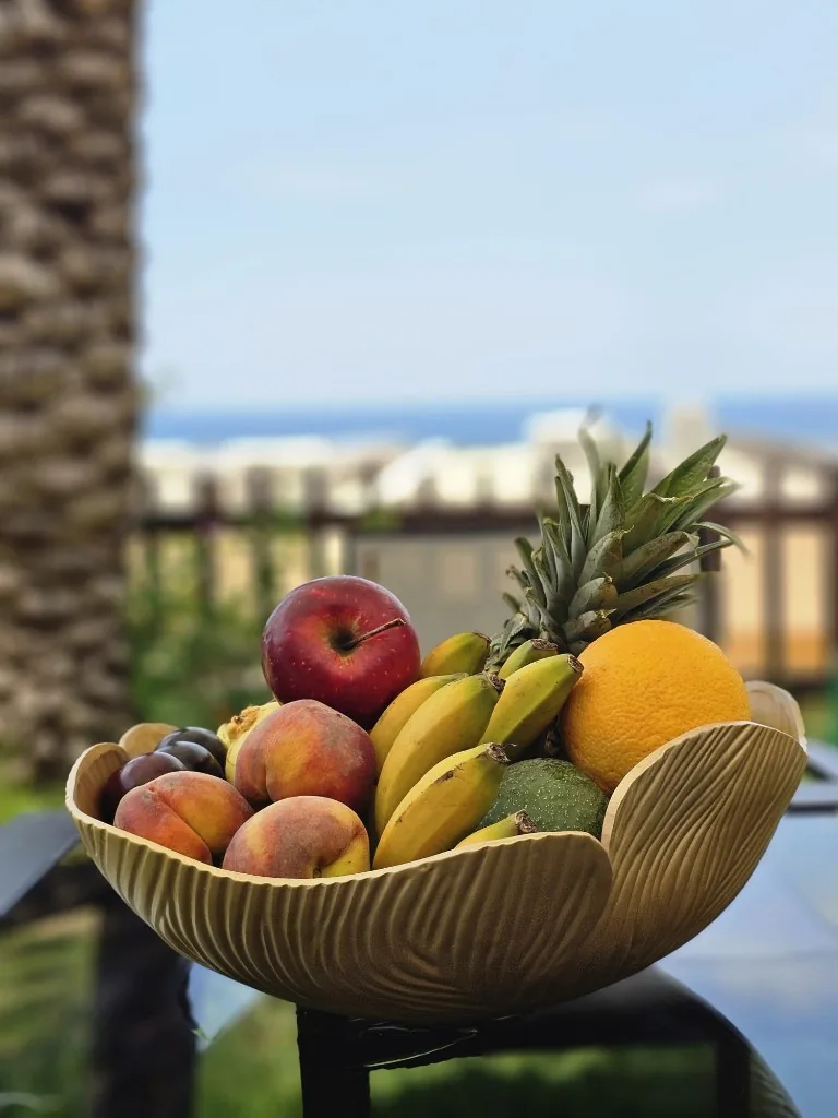 Decorative fruit bowl with fresh seasonal fruit